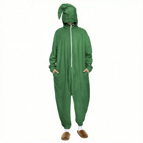 Rohuuque Men's and Women's Festive Onesie Animal Dress Up Christams Jumpsuits One-Piece Pajama with Hood and Pocket Lounge Wear Olive Green