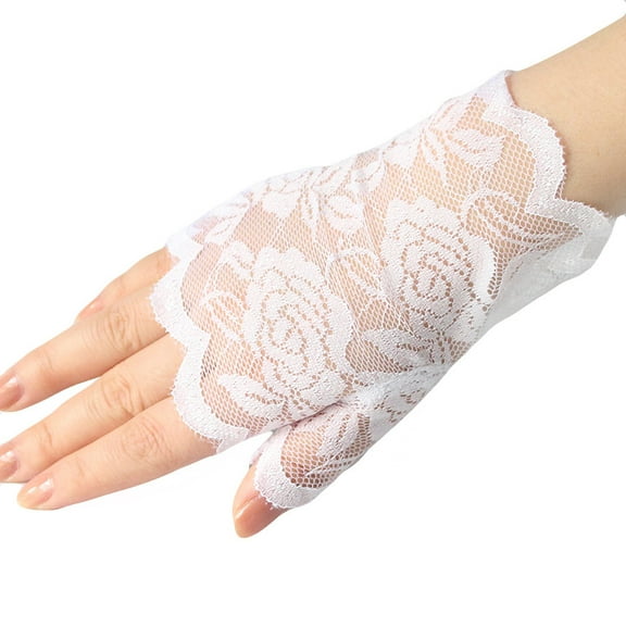 GPOECD Fingerless Short Lace Gloves for Women and Girls Elegant Touchscreen Accessory White,One Size