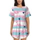 thumbnail image 1 of Balery Flamingo1 Conjunto de Pijama para Mujer con Estampado, Dos Piezas de Manga Corta y Shorts, Ropa de Dormir Suave con Cuello Redondo y Bolsillos-Small, 1 of 6