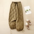 thumbnail image 2 of Elainilye Fashion Wide Leg Trouser Pants for Women Elastic Waist Loose Casual Solid Color Warm Cotton Pants Long Pants,Brown, 2 of 8