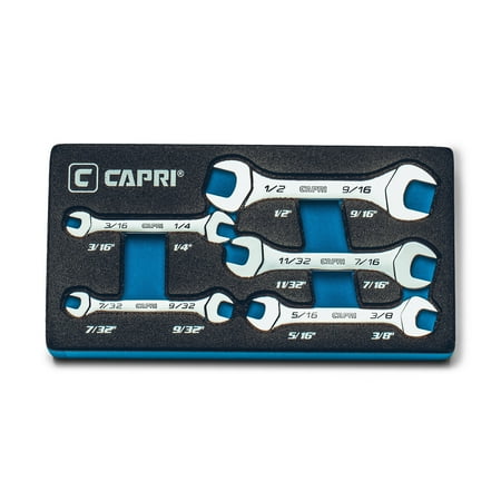 UPC: 0886352118316 | Capri Tools Slim Mini Open End Wrench Set  SAE  3/16 to 9/16 in.  5-Piece