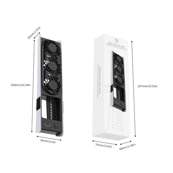 JYS Universal Rear Cooling Fan for PS5 Pro/PS5 Slim - Smart Temperature Control, RGB LED Lighting, Quiet High-Speed Fan, Plug-and-Play Console Cooler Accessory