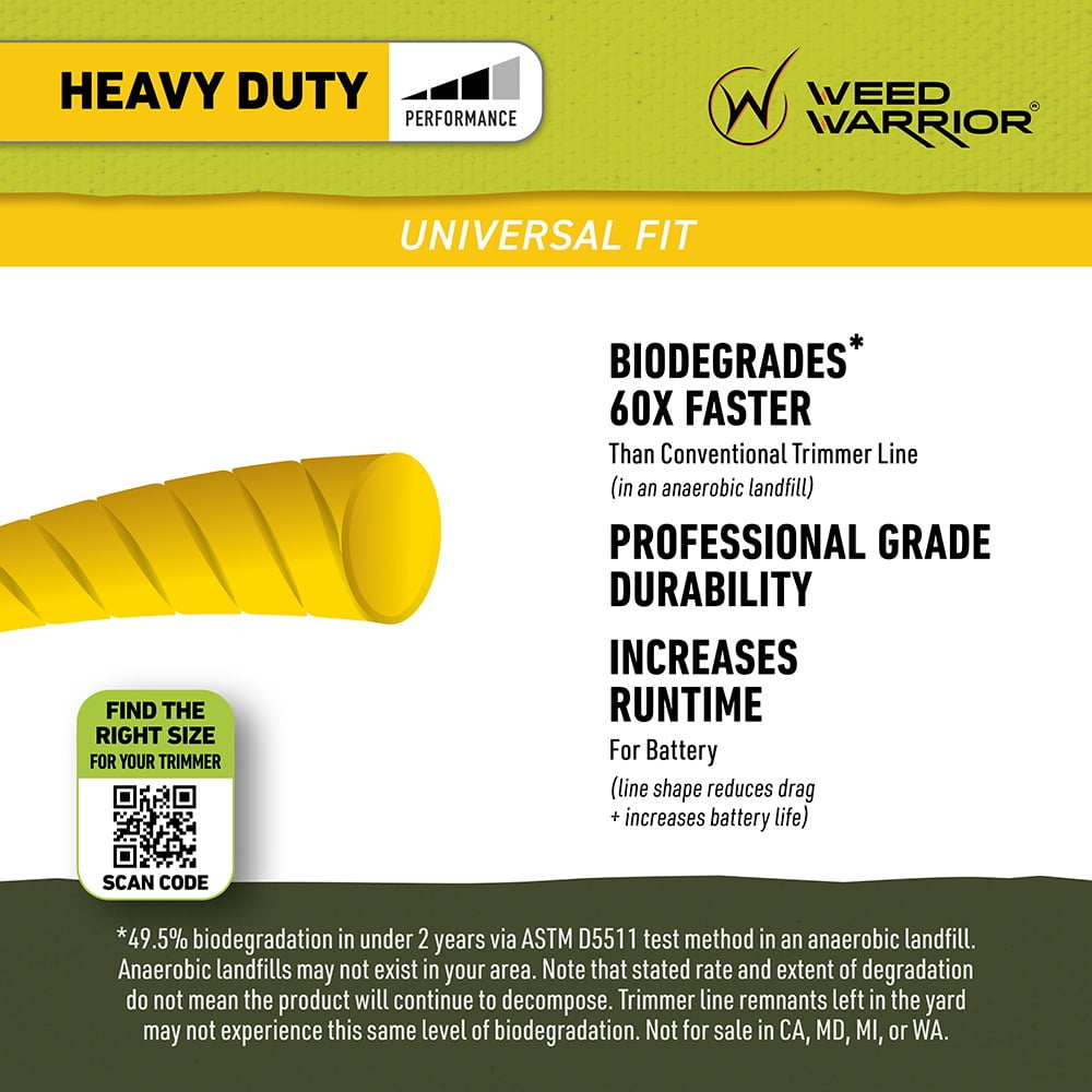 (2 pack) Weed Warrior .065 in x 100 ft. Heavy Duty Biodegradable Trimmer Line