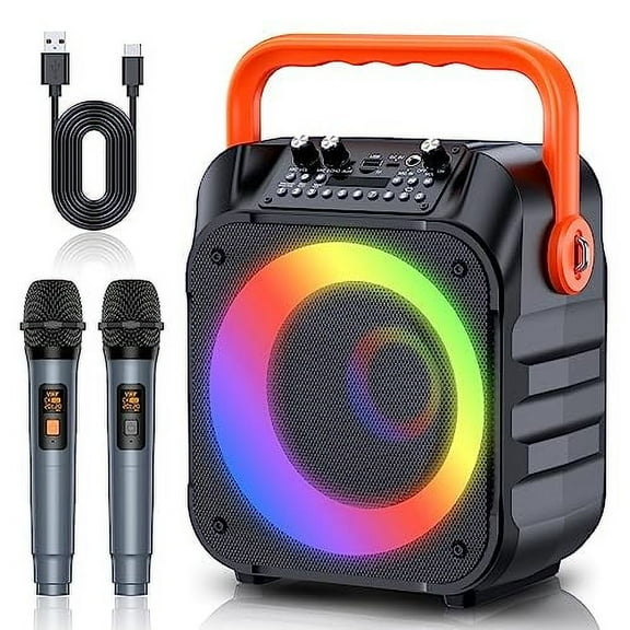 Open Box MOYLEAF Karaoke Machine with Wireless Microphones HHCC-A9 - Black/Orange