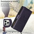 thumbnail image 7 of Allytechgroup Wallet Case for Apple iPhone 16 Pro Max, Multiple Cards Slots Zipper Pocket PU Leather with Stylish Pattern Hand Strap Flip Cover Phone Case for iPhone 16 Pro Max, Darkpurple, 7 of 7