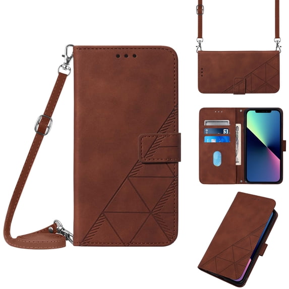 ELEHOLD for iPhone 14 Pro Max Wallet Case, Premium PU Leather Removable Adjustable Crossbody Shoulder Strap Magnetic Stand Card Slots Kickstand Shockproof Flip Cover Case for Women Men,Brown