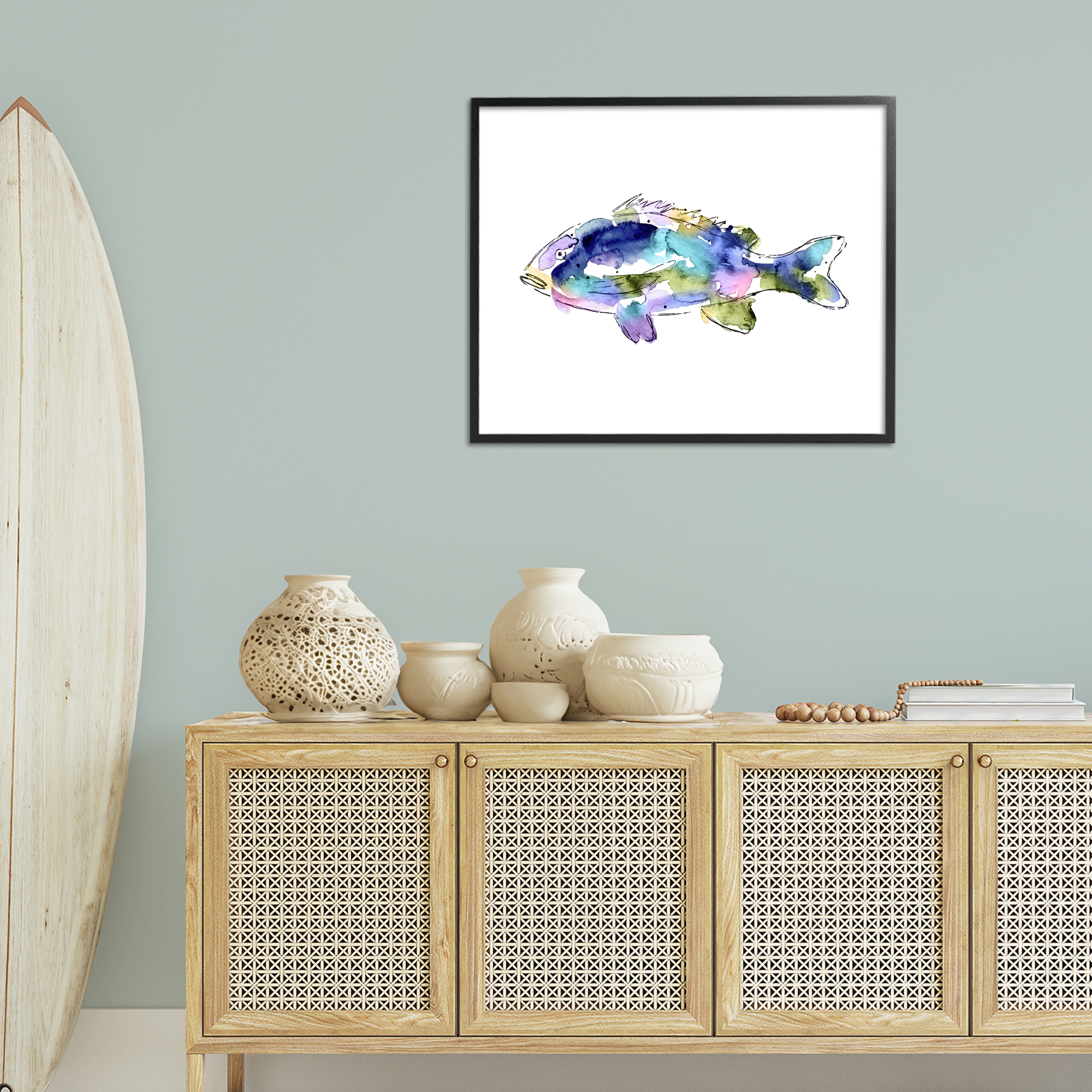 Stupell Industries Watercolor Style Fish Animals & Insects Painting Black Framed Art Print Wall Art, 30 x 24