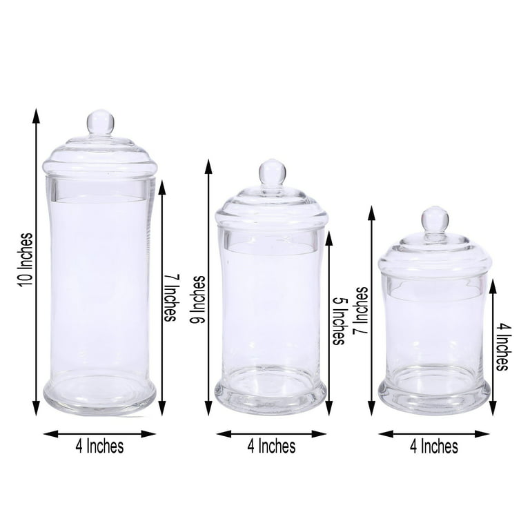 Set of 3 Glass Apothecary Jars Candy Buffet Containers - H: 14.75, 10,  9.5
