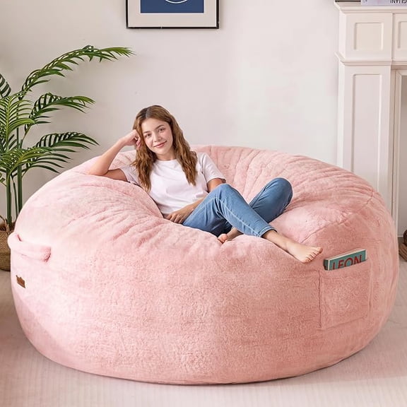 GOODONE 3FT Bean Bag Chair with Washable Cover,Plush Bean Bag Sofa with Handle and Side Pocket for Adults,Pink,31.5"D x 31.5"W x 19.7"H