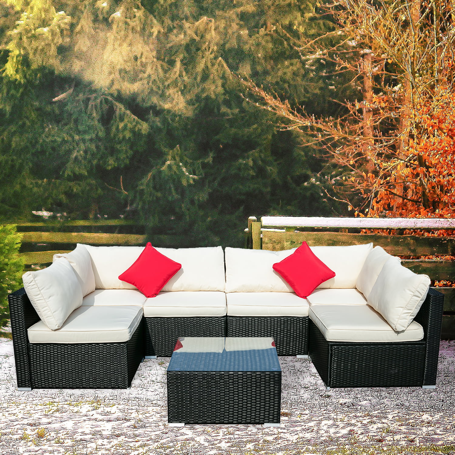 Ainfox 7 Pcs Outdoor Patio Furniture PE Rattan Wicker Sectional Sofa