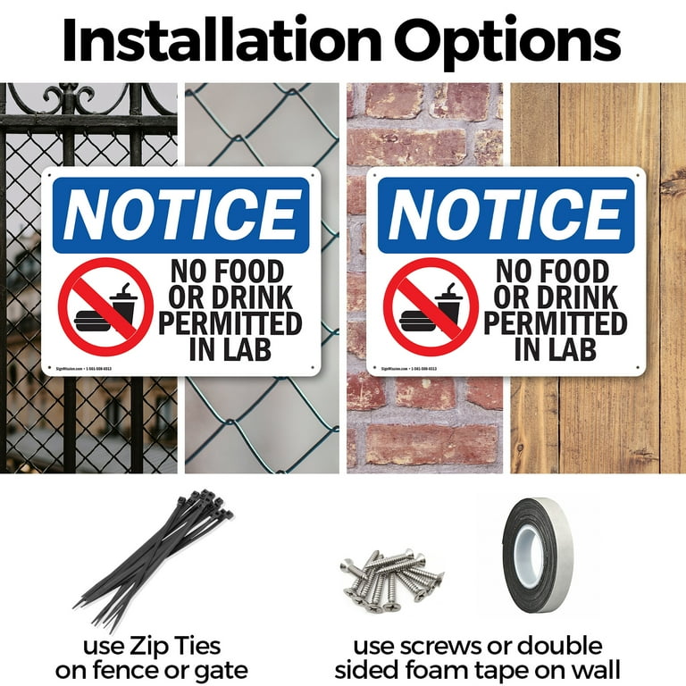 2 Pack) No Food Or Drink Permitted In Lab OSHA Notice Sign 18 Inch