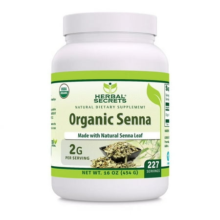 Herbal Secrets USDA Certified Organic Senna Powder 16 Oz (454 G) Supplement | 227 Serving | 2G Per Serving | Non-GMO | Gluten Free | Made in USA