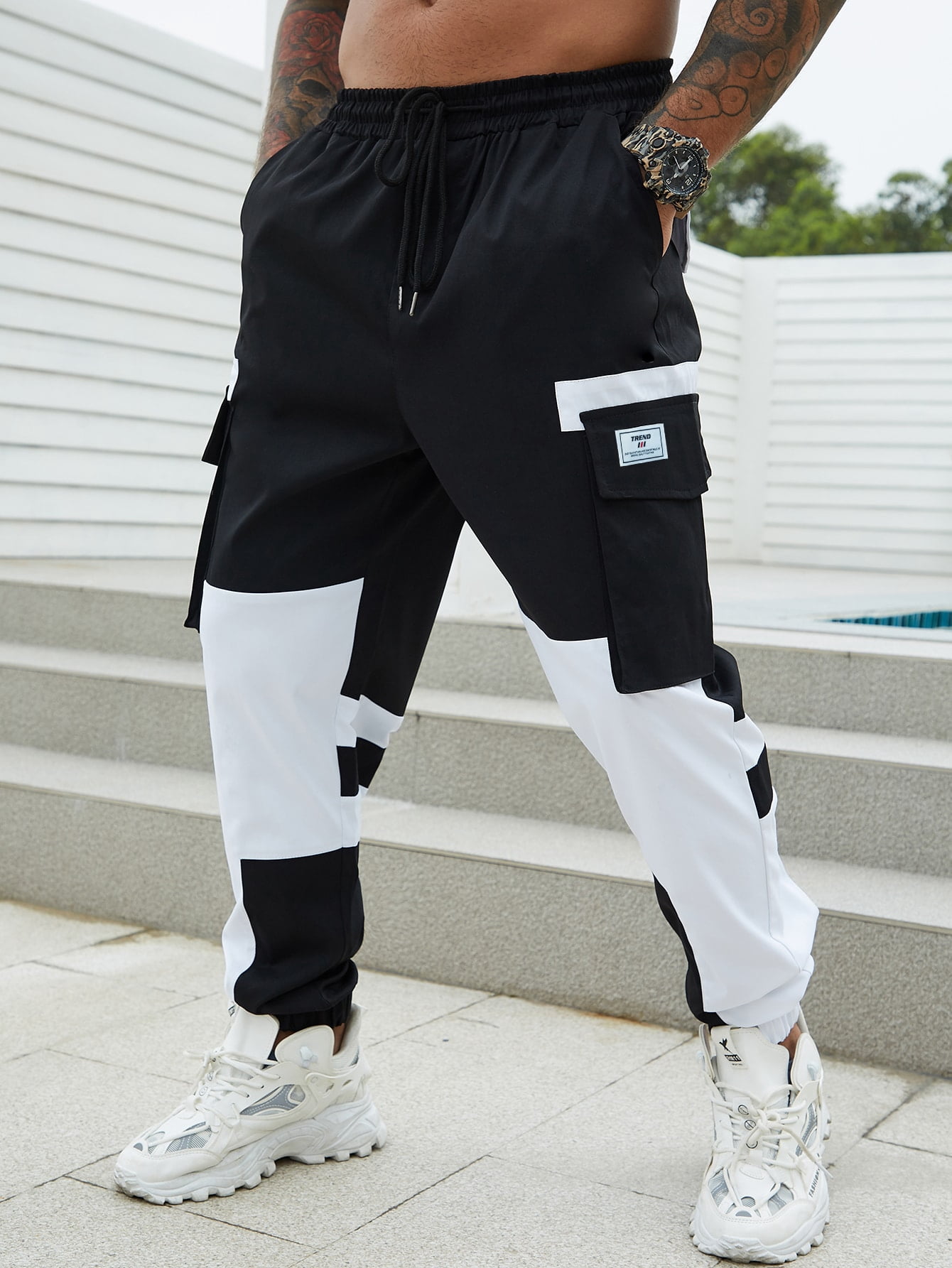 Street Black and White Men Colorblock 