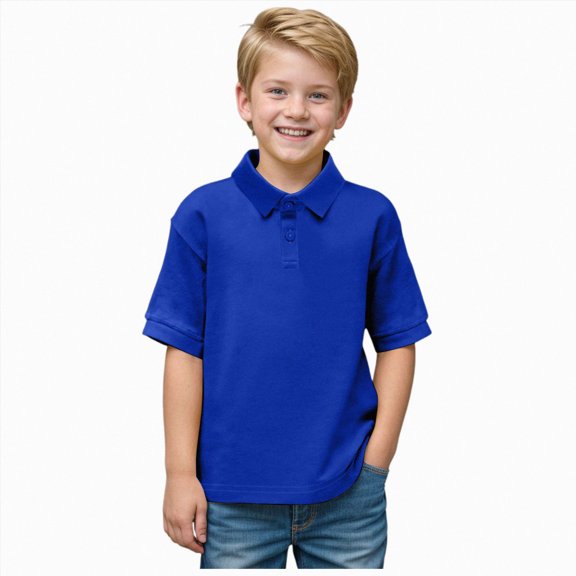CAUYDY Boys Polo Shirts Kids School Uniform Shirts Short Sleeve Girls Collared Shirts(L101-Blue,3-4 Y)