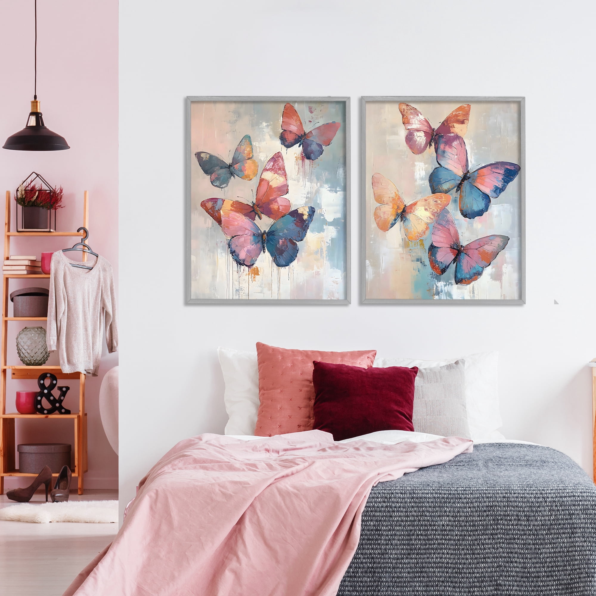 Stupell Industries Butterfly Beauties in Flight 2 Piece Gray Framed Giclee Art Set, design by Creative Studio