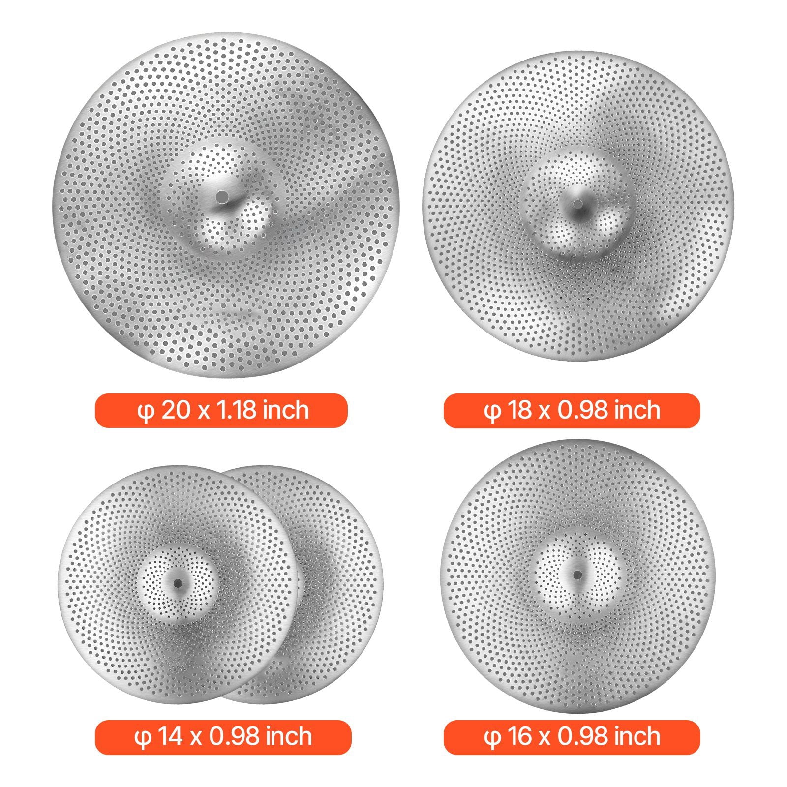 4-Piece Low Volume Cymbal Pack for Drum Set, Quiet Alloy Cymbals with 14-inch Hi-Hat, 16-inch Crash, 18-inch Crash, 20-inch Ride, Includes Drumsticks and Carry Bag for Practice or Performance