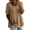 thumbnail image 2 of Zedker Womens Puff Sleeve Babydoll Tops Summer Flowy Pleated Cotton T-Shirts Casual Loose Fit Cute Blouse Coffee L, 2 of 9