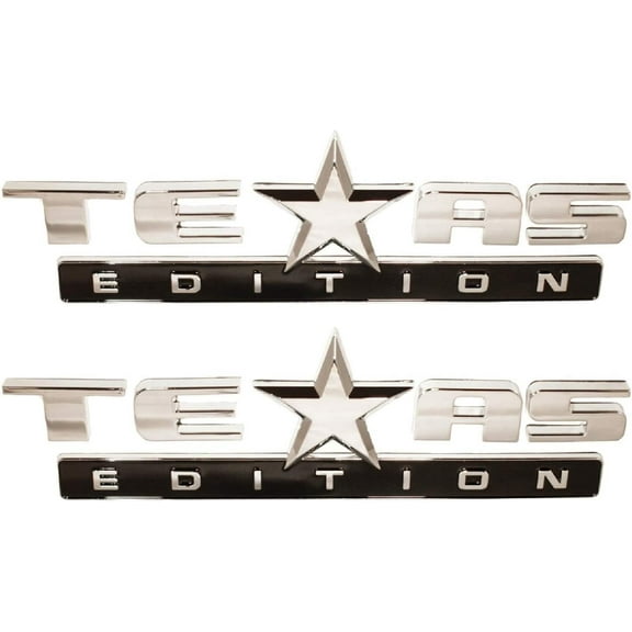 Muzzys (SET OF TWO) CHROME and BLACK Texas Edition 3M Stick On Emblem Badge FITS GMC Sierra Chevy Silverado Sierra Suburban Tahoe Ford F150 Dodge Ram Nissan Titan Truck