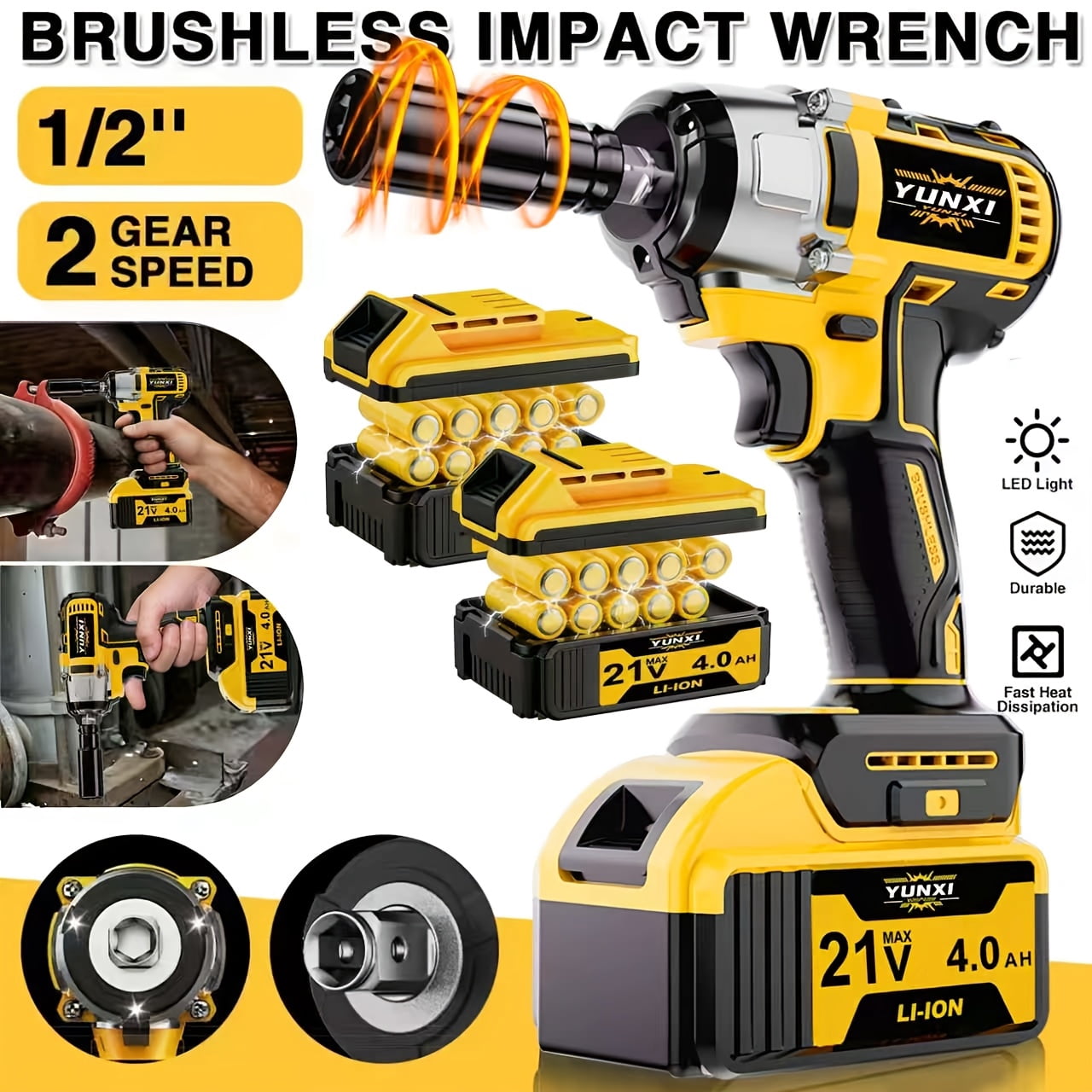 DGB Cordless Impact Wrench, High Torque Rechargeable Power Tool for Automotive Tire Changes and Fastening Repairs