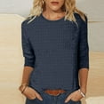 thumbnail image 2 of lcziwo Waffle Knit 3/4 Sleeve Shirt Women Tops Three Quarter Sleeve Basic Tees Solid Color Shirts Crew Neck Spring Loose Casual Tunic Blouses 2025 Navy,L, 2 of 5