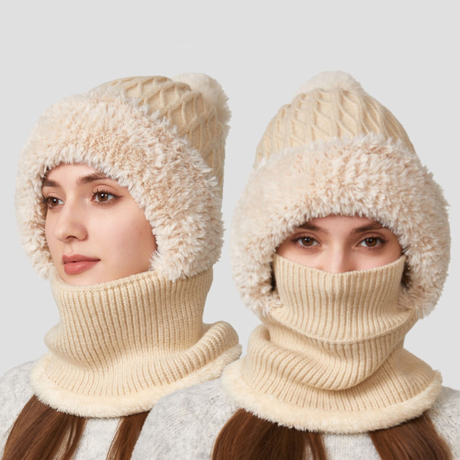 3 in 1 Beanie Hat for Women, Upgrade 3 in 1 Beanie Hat with Scarf and Mask, Fall Winter Warm Knitted Ski Scarf and Mask Set