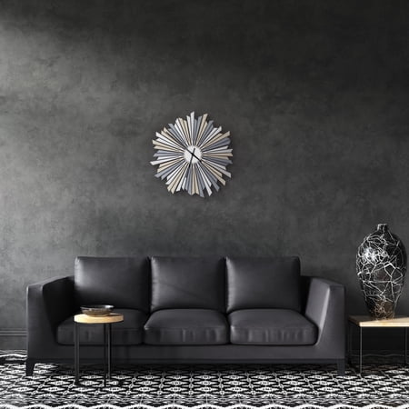 Ardeola - The Sirius - 16 in Silver Analog Wall Clock with Silent Movement, Japandi Style Organic Bedroom Decor