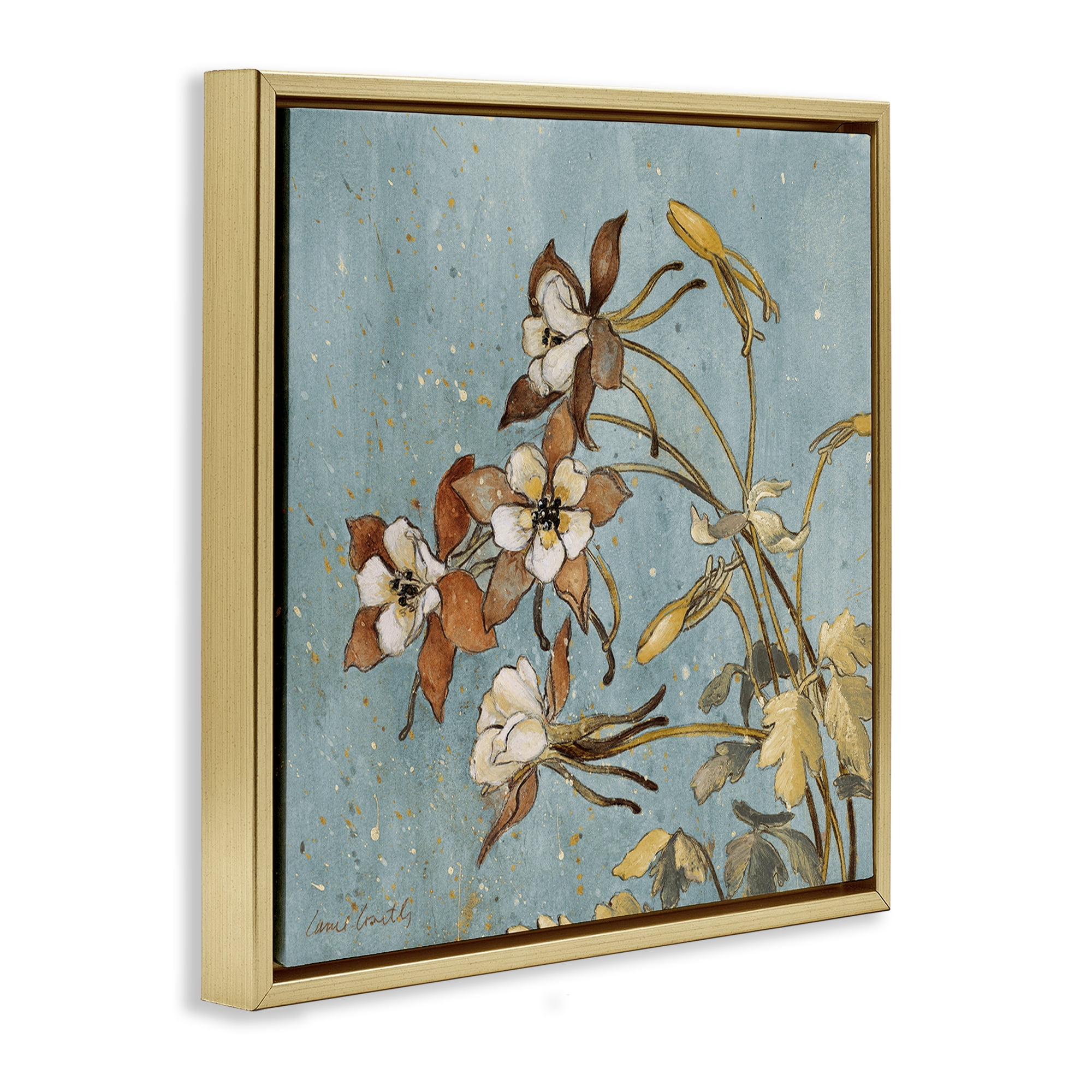 Stupell Industries Rustic Blooming Buds Botanical & Floral Painting Gold Floater Framed Canvas Art Print Wall Art, 25 x 25