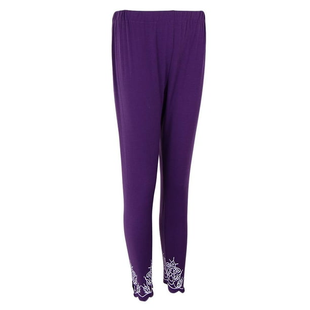 Prettyia Mujer Verano Suave Flaco Elástico Color Sólido Pantalones Leggings Púrpura Púrpura 2XL Yuyangstore polainas de yoga