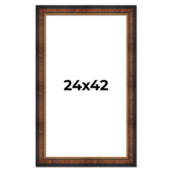 24x42 Frame Brown Walnut Gold Ornate Trim Solid Wood Plein Air Picture Frame | 3 Inch Moulding