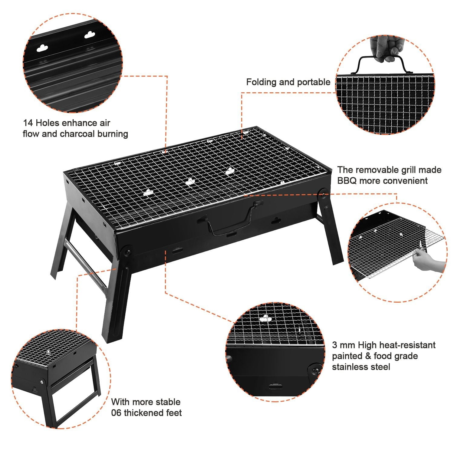 Foldable Smoker Grill Portable Lightweight BBQ Charcoal Grill for Camping Picnics Garden Grilling RV Travel
