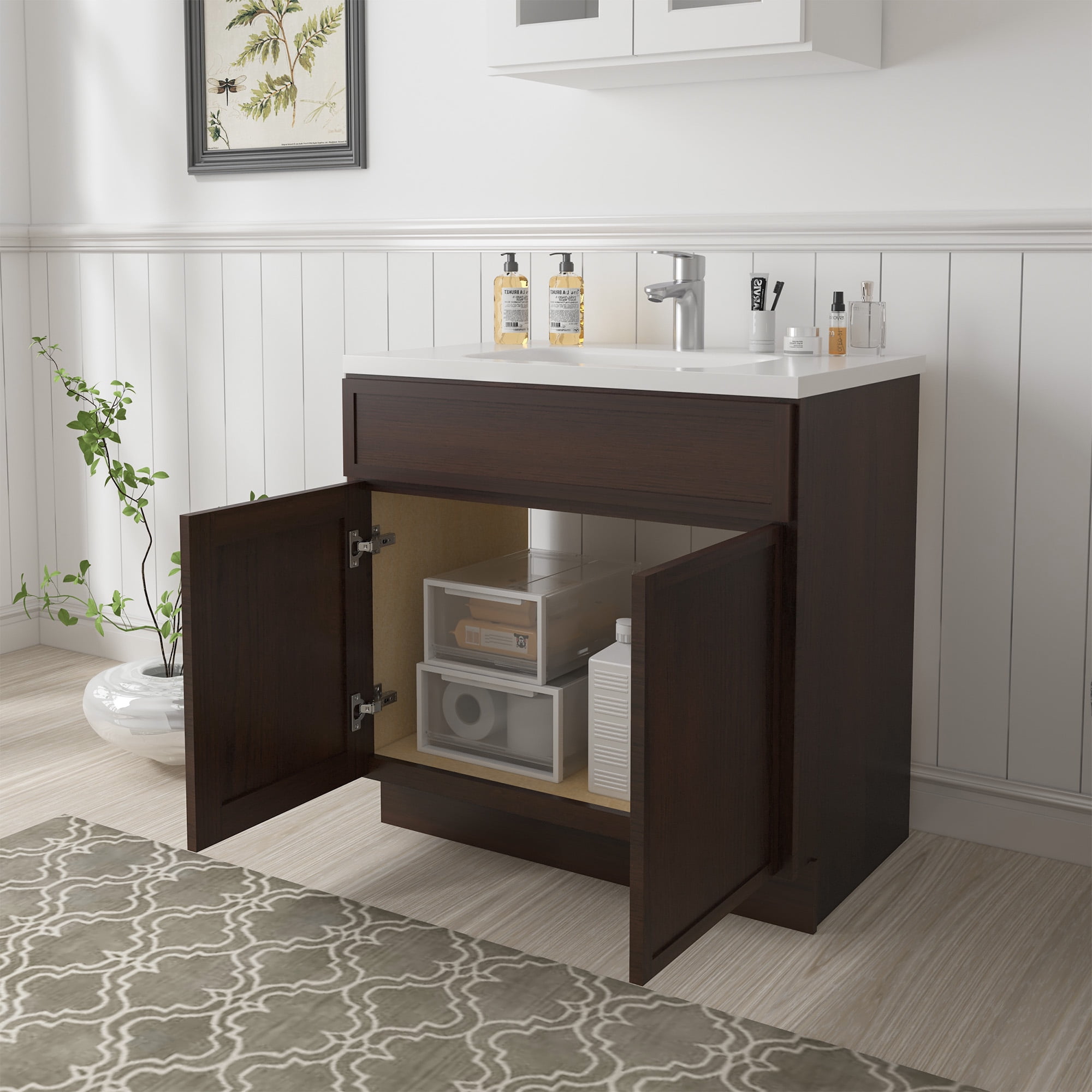 Vanity Art 39" W Birch Plywood Freestanding Single Base Storage Cabinet with Soft Close Doors