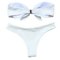 thumbnail image 4 of Swimsuit Women Tummy Control Solid Bow Tie High Cut Bandeau Bikini Set Two Piece Swimwear, 4 of 5