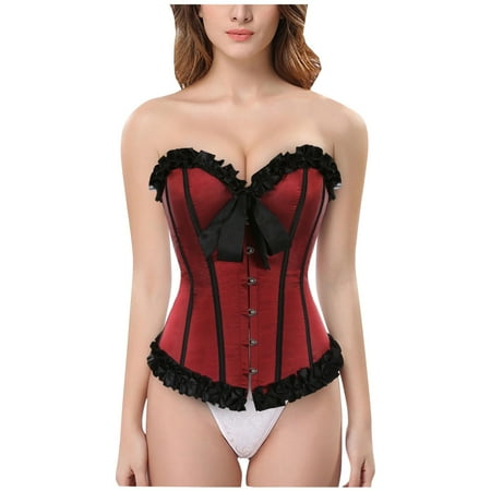 YOTMKGDO Corset Top  Womens Lingerie Tie Top Satin Court Lace Buckle Bow Contrast Shaping Organ Color Corset Womens Shapeware  1 Piece Burgundy XL