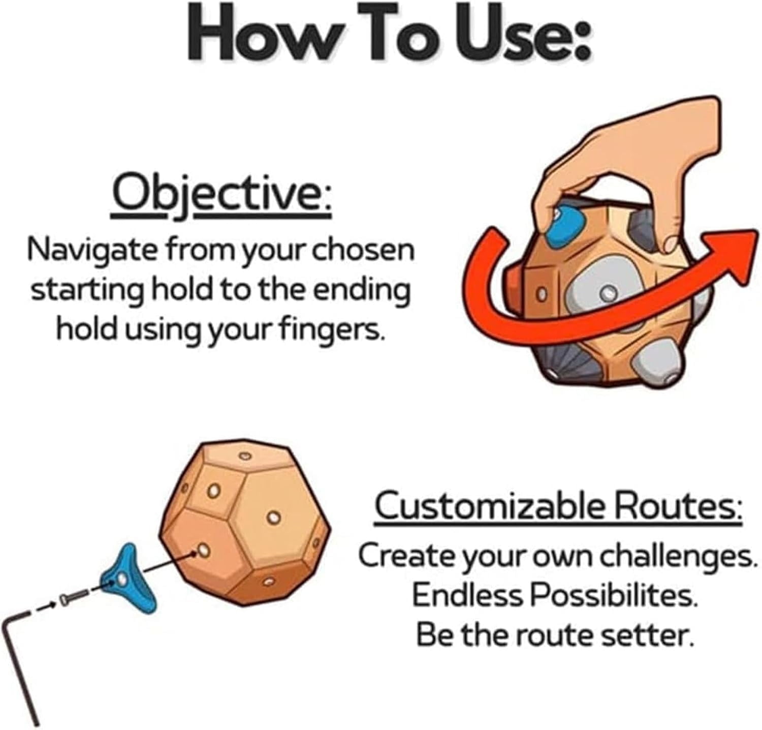 Boulder Block for Climbers, Build Strength and Precision, Handcrafted 3D Rock Climbing Ball, Simulated Climbing Training Balls, Finger Strength Training Climbing Ball Gifts for Rock Climbers