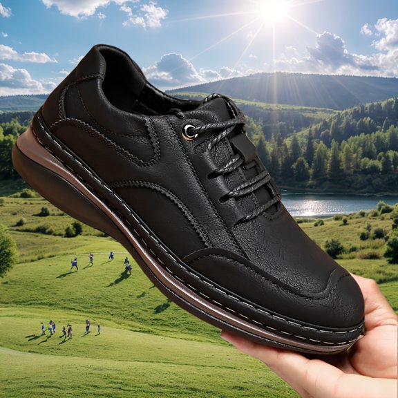 Genuine Leather Men's Business Casual Shoes, Outdoor Hiking Travel Shoes, Flat Shoes, Driving Shoes, Solid ColorSports Training Shoes