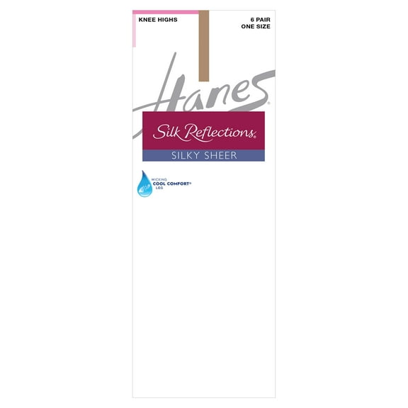 Hanes Silk Reflections Knee Highs, Reinforced Toe, 6-Pack Barely There ONE SIZE Women's