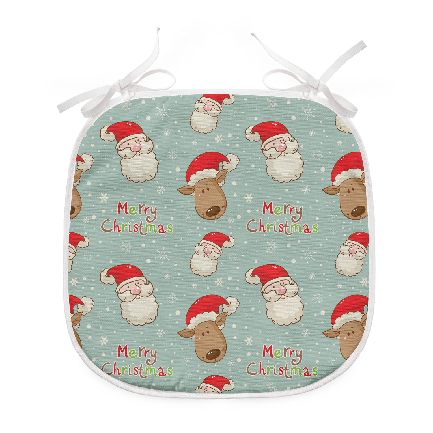 Christmas Dining Chair Pad, Santa Claus and His Deer Celebrating