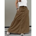 thumbnail image 4 of Women Button Down Maxi Skirts High Waist A-Line Pleated Long Skirts with Pockets Brown S, 4 of 7