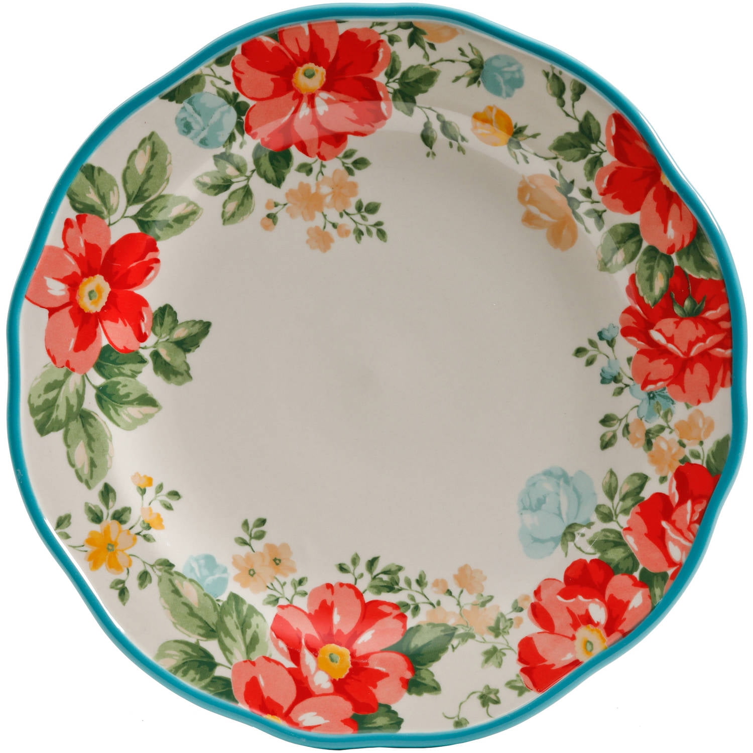 Vintage Floral 12-Piece Dinnerware Set, Teal Kitchen Accessories