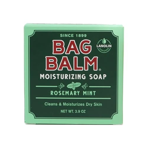 Bag Balm Moisturizing Bar Soap – Gentle Soap for Dry Skin with Lanolin – Hand & Body Cleansing Balm – Rosemary & Mint Scented Sensitive Skin Bar Soap – Natural Body Wash Bar – Made in The USA 3.9 oz