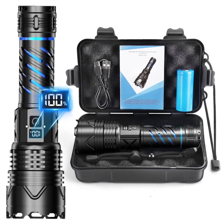 Juyafio Rechargeable Flashlight, 200000 Lumens, Type-C Fast Charging, 5 Modes, Waterproof, Compact for Camping Juyafio Rechargeable Flashlight, 200000 Lumens, Type-C Fast Charging, 5 Modes, Waterproof, Compact for Camping