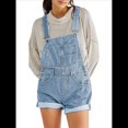 thumbnail image 1 of Pantalones Cortos Vaqueros para Mujer, de Verano Informales, Holgados, Ajustables, con Tirantes. Azul M, 1 of 8