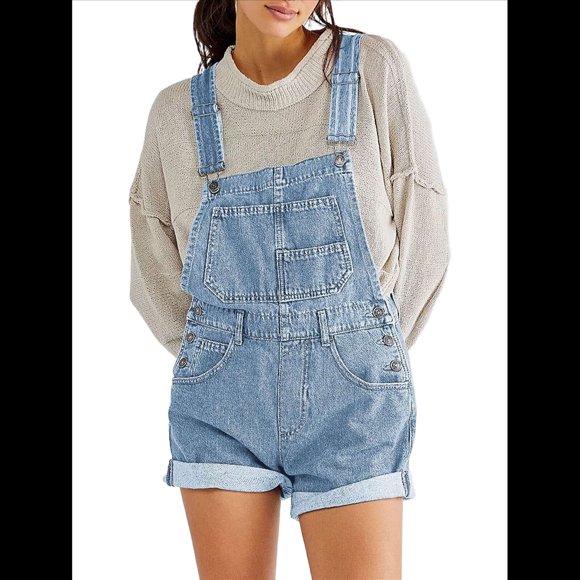 Pantalones Cortos Vaqueros para Mujer, de Verano Informales, Holgados, Ajustables, con Tirantes. XL