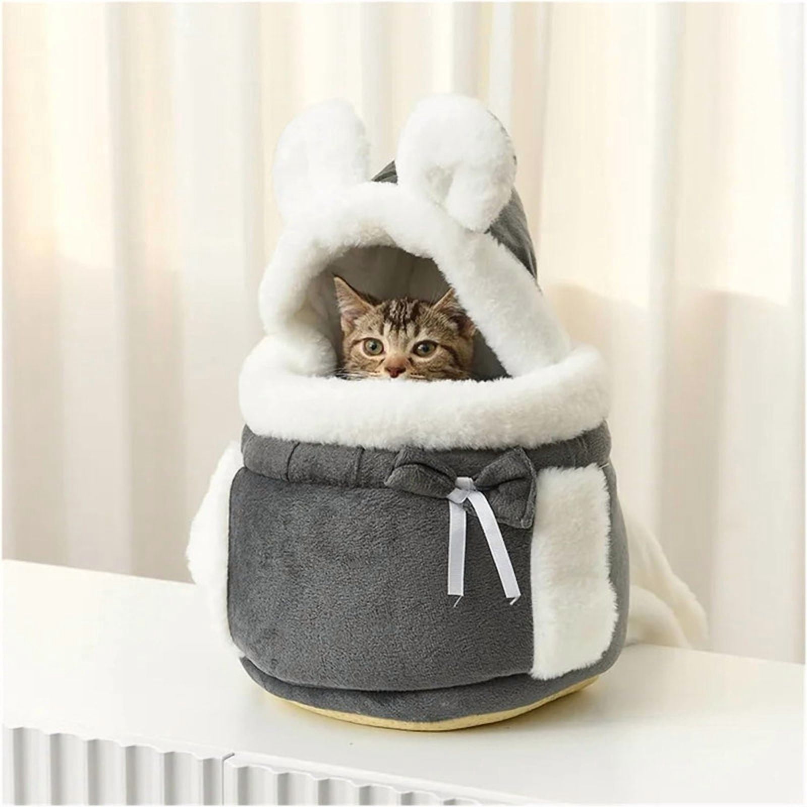 Warm Pet Carrier Bag Small Cat Dogs Backpack Winter Plush Pets Cage for Outdoor Travel Pet Hanging Chest Bags 6kg Load-Bearing (Color : Grey, Size : Large)