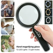 Washranp Reading Magnifying Glass with 12Pcs Illuminated Light,USB Charging 10X Handheld Large Magnifying Glass for Seniors