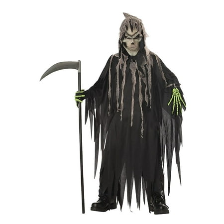 Boys Mr. Grim Reaper Halloween Costume Robe Hood Mask & Printed