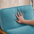 thumbnail image 6 of Upholstered Accent Armchair for Living Room, Modern Linen Indoor Single Leisure Lounge Chair with Oak Armrest & Lumbar Pillow, Wooden Reading TV Arm Chair for Home Apartment Office, Teal, 6 of 7