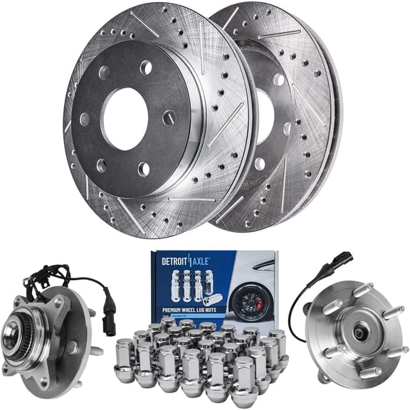Detroit Axle - 4WD Front Drilled & Slotted Brake Rotors   Wheel Hubs   24pc Lug Nuts Replacement for 2004-2008 Ford F-150 Lincoln Mark LT - 28pc Set