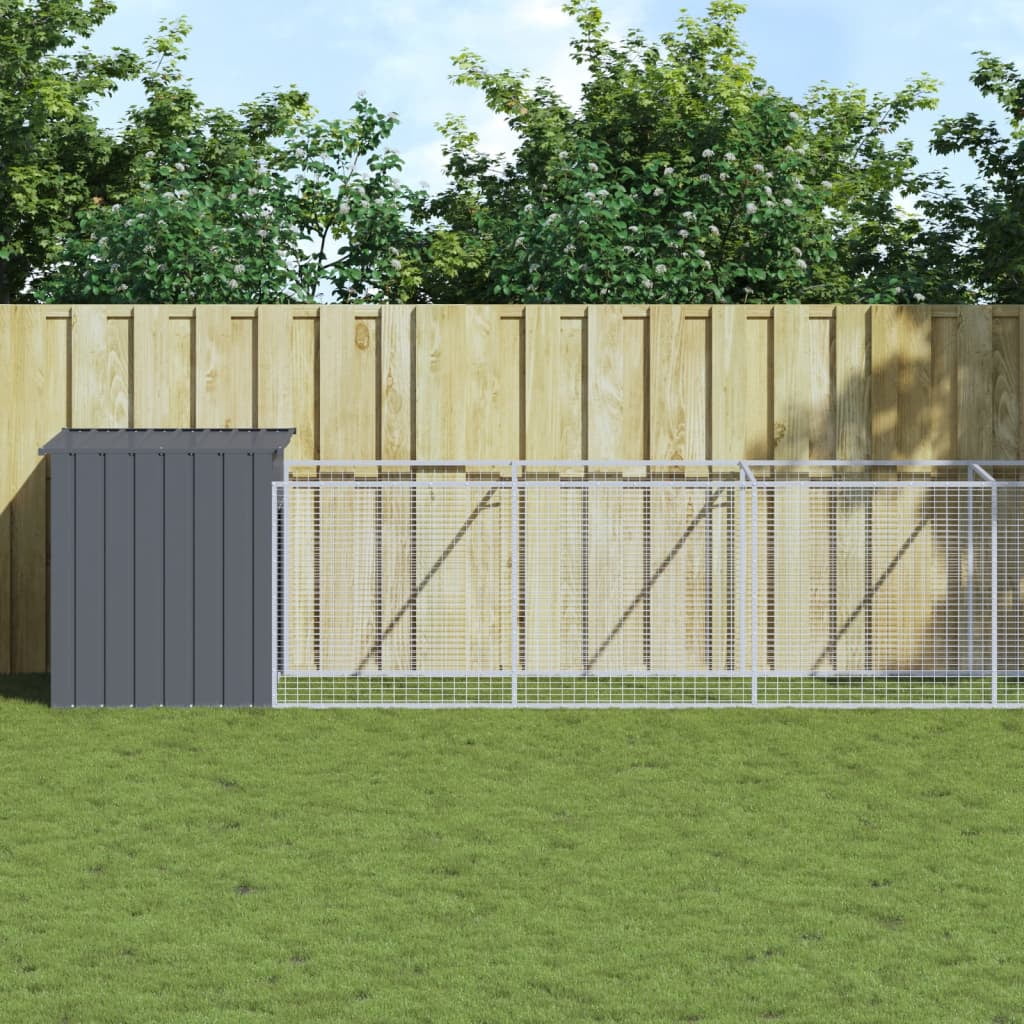 vidaXL Dog House with Run Outdoor Dog Kennel Cage Shelter Galvanized Steel