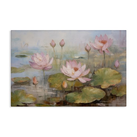 Stupell Industries Water Lilies in Spring Plants & Flowers Painting Wrapped Canvas Art Print Wall Art, 24 x 16